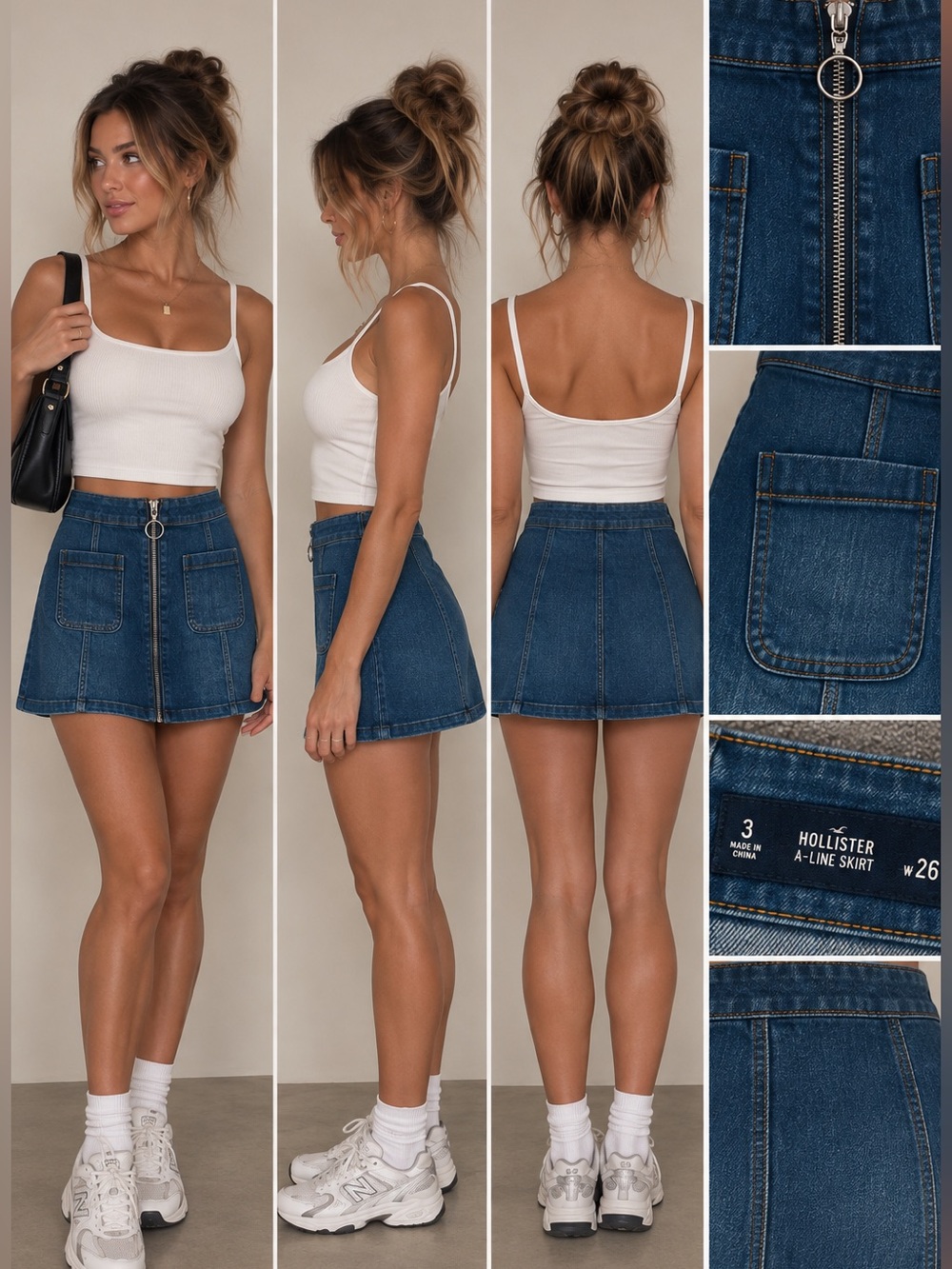 Hollister Dark Blue Denim A-Line Skirt with Ring Zip
